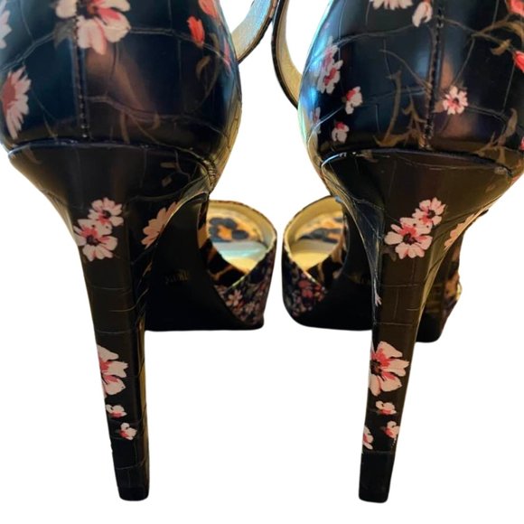 Jessica Simpson Divene Floral Cheetah Color Block Ankle Strap High Heel Stiletto - Picture 5 of 10